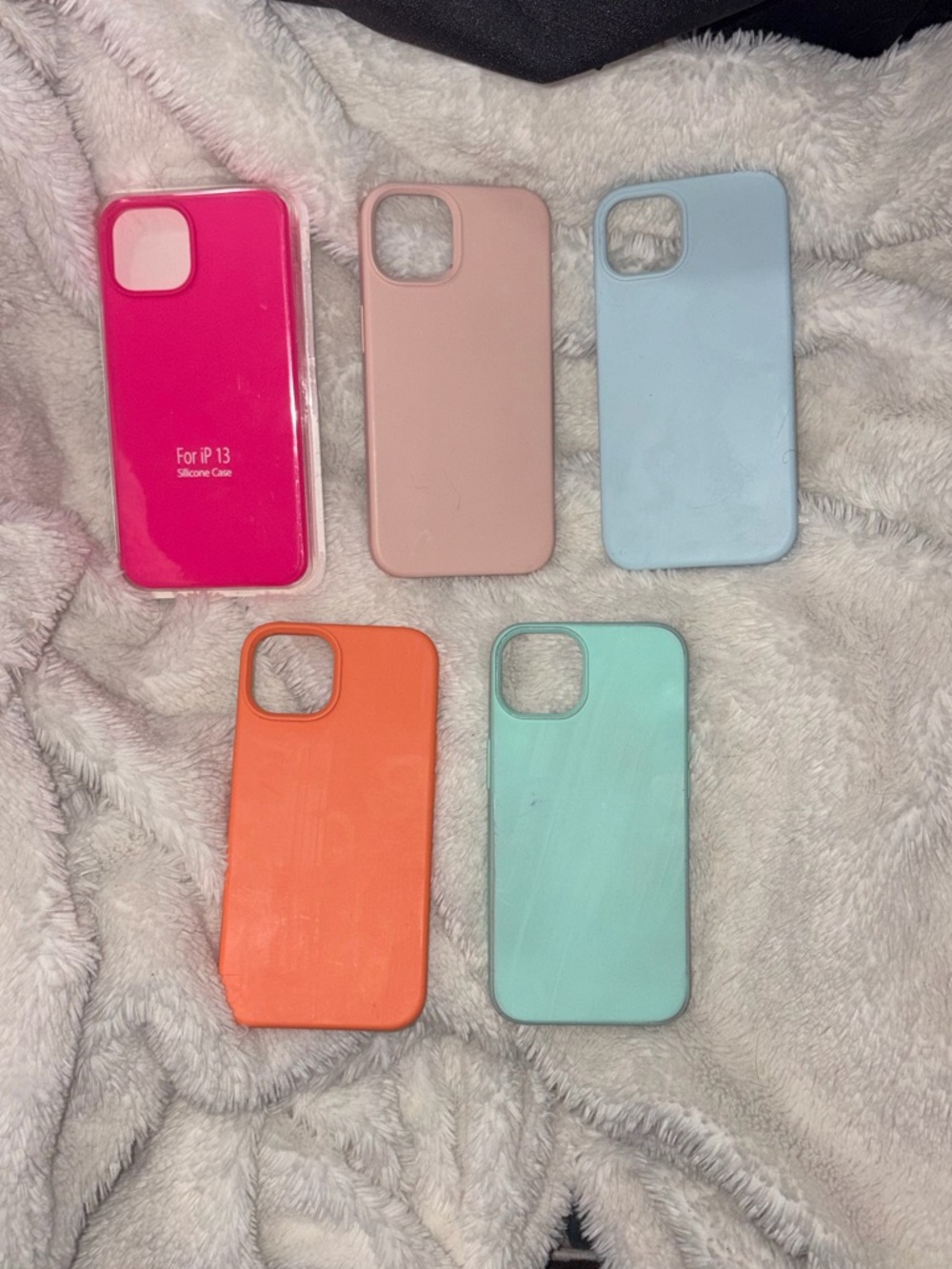 Apple iPhone 13 Silicone Case Set - Hot Pink, Blush, Light Blue, Orange, Mint
